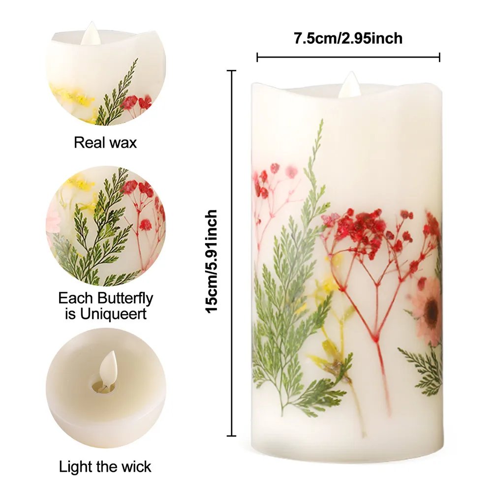 3pcs LED Electronic Candle Set Flameless Dried Flower Candle with Remote Control Night Light For Holiday Party Wedding Decor 3pcs LED Electronic Candle Set Flameless Dried Flower Candle with Remote Control Night Light For Holiday Party Wedding Decor