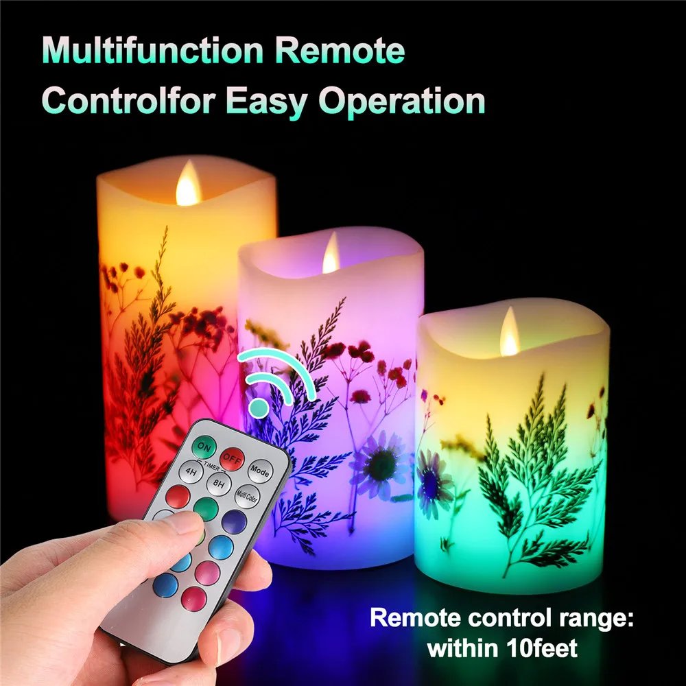 3pcs LED Electronic Candle Set Flameless Dried Flower Candle with Remote Control Night Light For Holiday Party Wedding Decor 3pcs LED Electronic Candle Set Flameless Dried Flower Candle with Remote Control Night Light For Holiday Party Wedding Decor