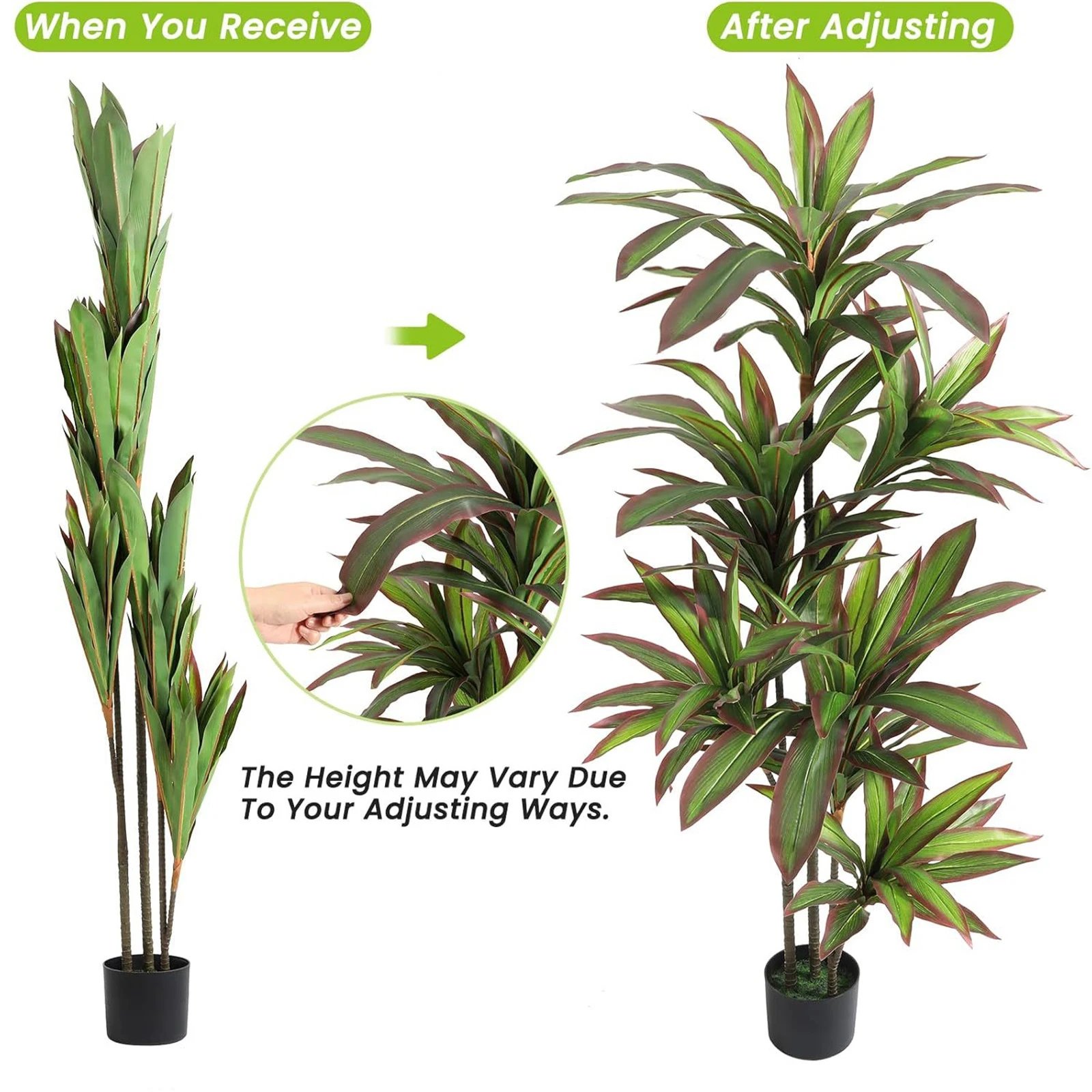 Artificial Dracaena Plant Indoor, 120cm/150cm Tall Decorative Fake Tree In Pot With Adjustable Branches And Leaves
