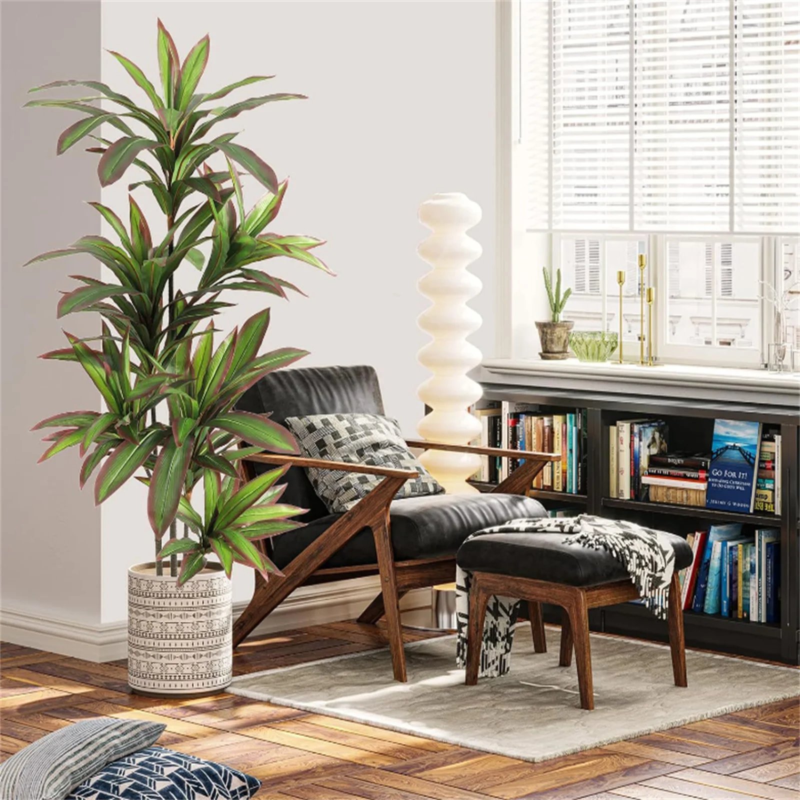 Artificial Dracaena Plant Indoor, 120cm/150cm Tall Decorative Fake Tree In Pot With Adjustable Branches And Leaves