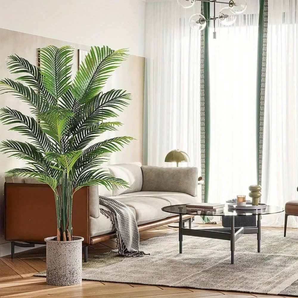 Artificial Palm Tree Potted Plant,For Outdoor, Indoor, Home Office Decoration Potted Leaves