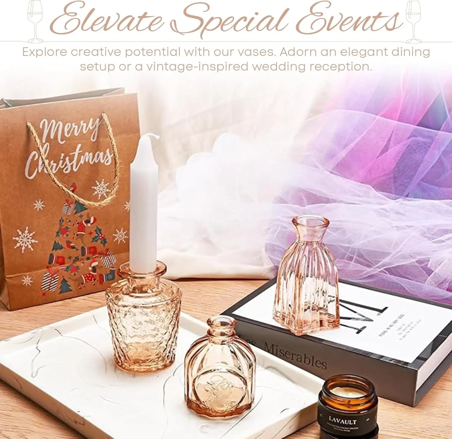 Clear Glass Vases for Home Decor, Centerpiece for Weddings,Rustic & Vintage Decor, Champagne-Colored Bud Vases in Bulk 24