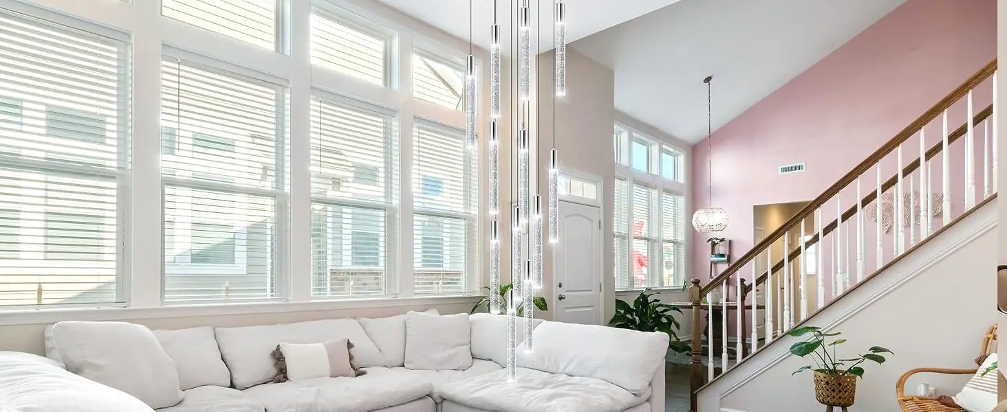 13 Foot High Ceiling Chandelier for Entryway Modern Crystal Lights for Living Room Foyer Flush Mount Sloping