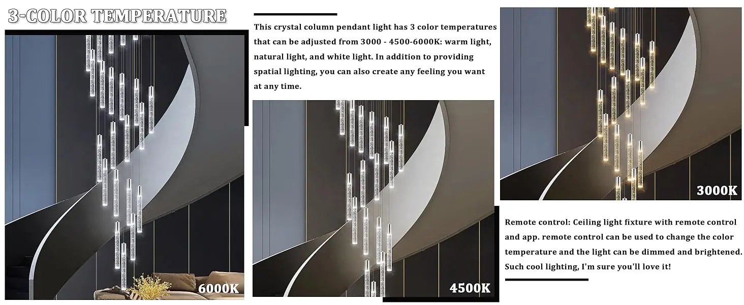13 Foot High Ceiling Chandelier for Entryway Modern Crystal Lights for Living Room Foyer Flush Mount Sloping