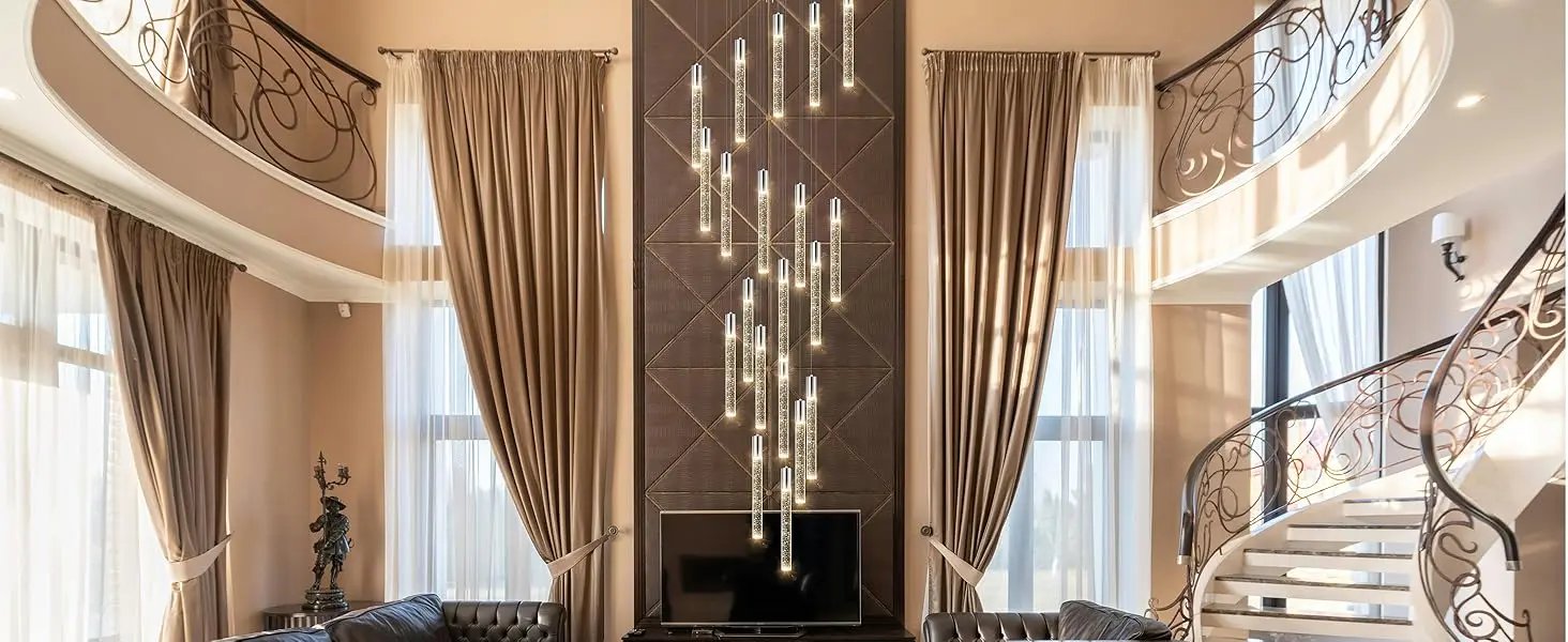 13 Foot High Ceiling Chandelier for Entryway Modern Crystal Lights for Living Room Foyer Flush Mount Sloping