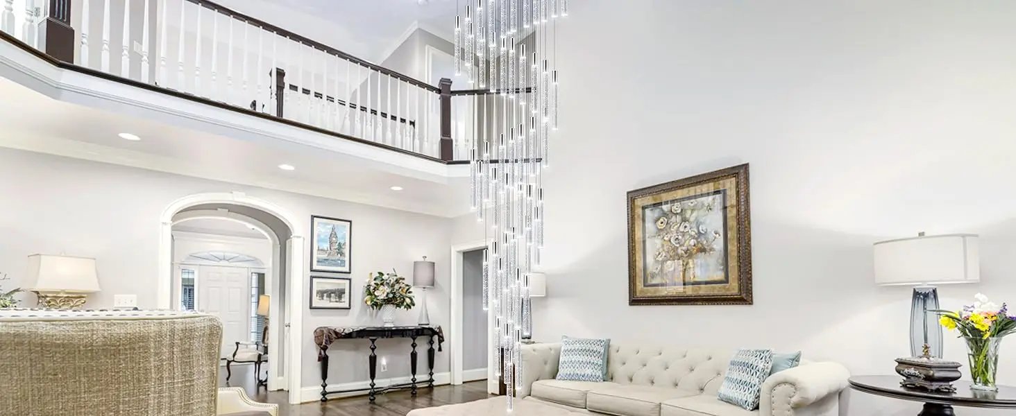 13 Foot High Ceiling Chandelier for Entryway Modern Crystal Lights for Living Room Foyer Flush Mount Sloping