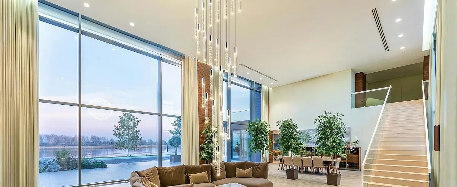 13 Foot High Ceiling Chandelier for Entryway Modern Crystal Lights for Living Room Foyer Flush Mount Sloping