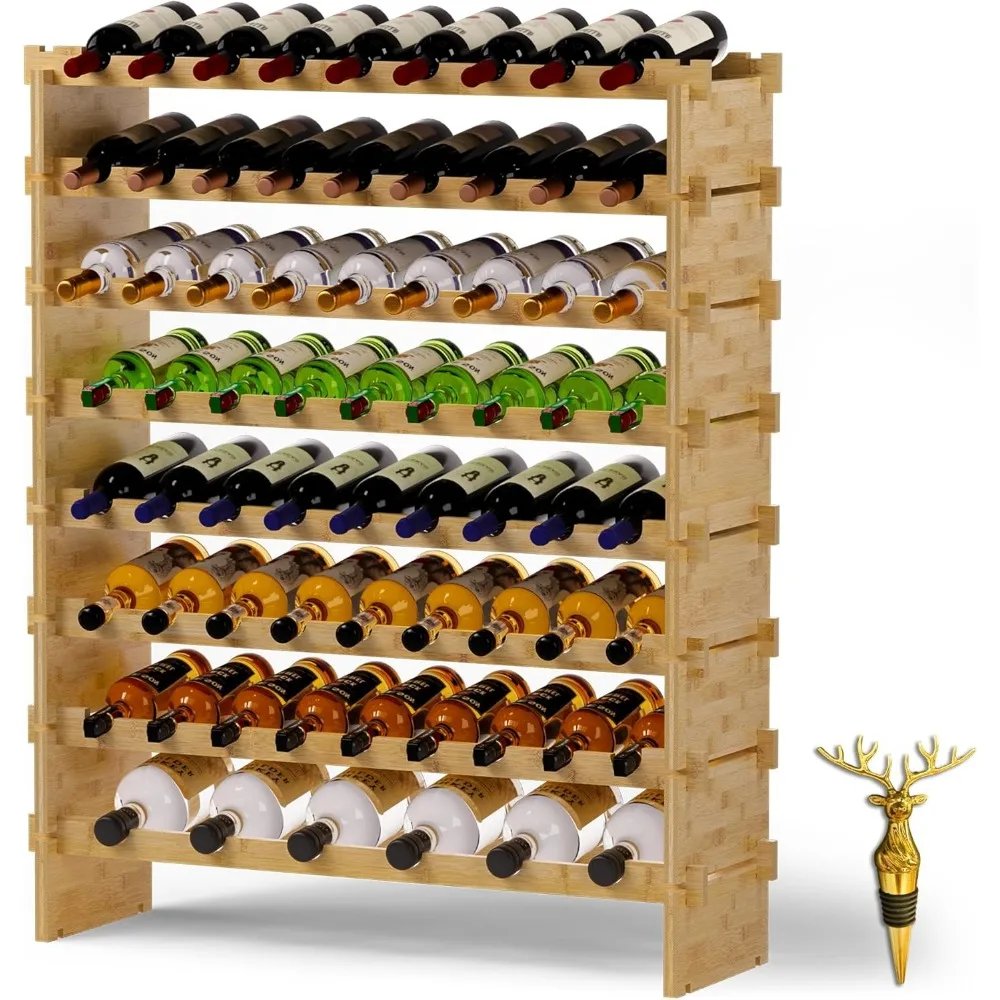 Wine Rack Freestanding Floor,Bamboo 8-Tier 69 Wine Bottle Holder Racks Countertop Cabinet Display,Wooden Wine Shelves