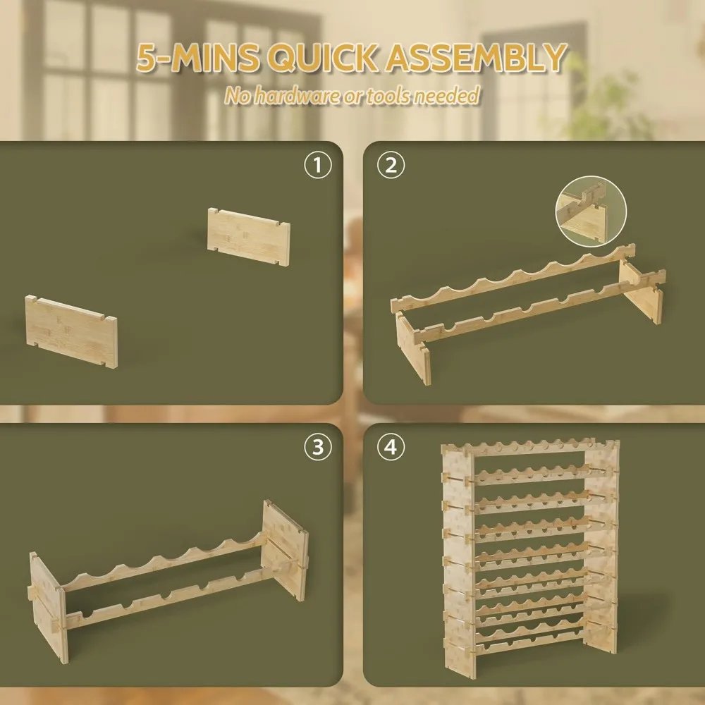 Wine Rack Freestanding Floor,Bamboo 8-Tier 69 Wine Bottle Holder Racks Countertop Cabinet Display,Wooden Wine Shelves