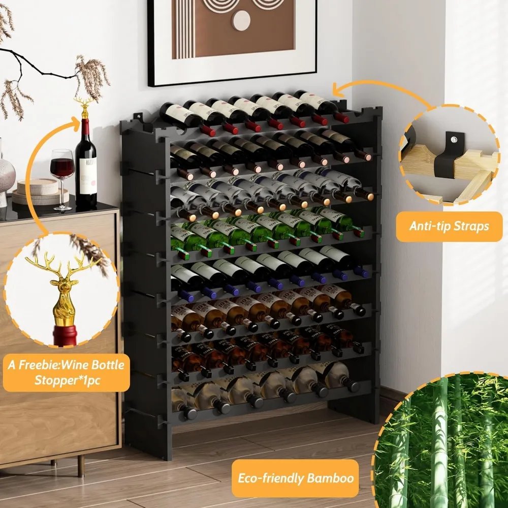 Wine Rack Freestanding Floor,Bamboo 8-Tier 69 Wine Bottle Holder Racks Countertop Cabinet Display,Wooden Wine Shelves