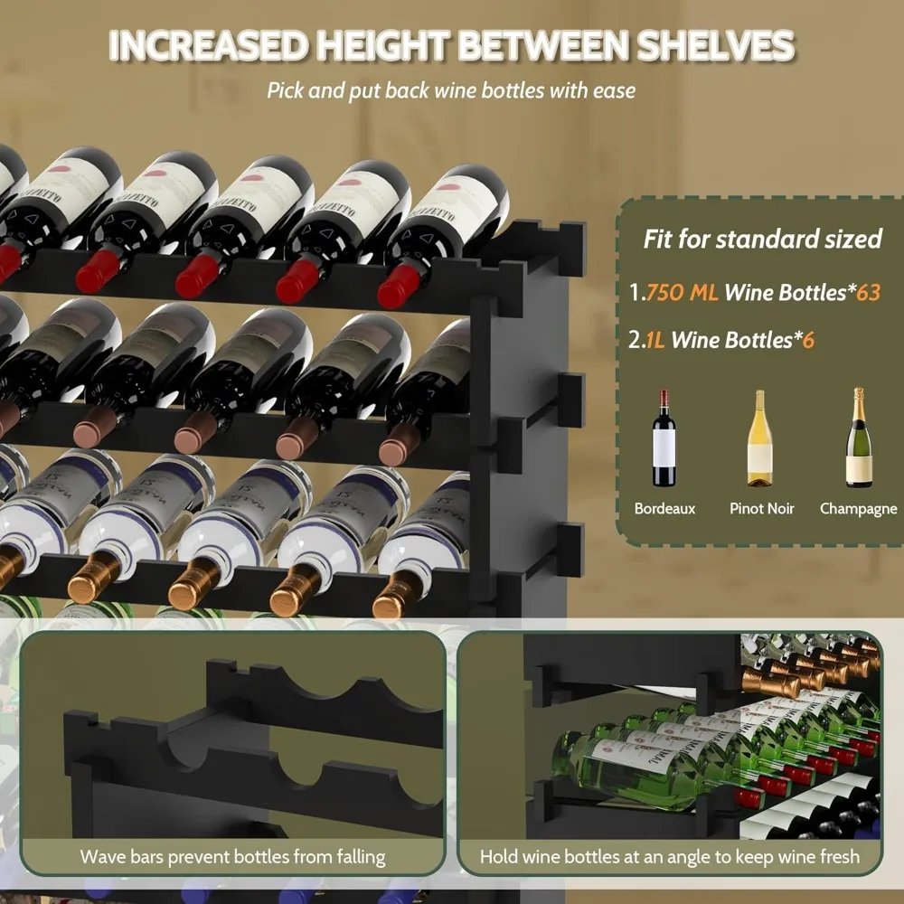 Wine Rack Freestanding Floor,Bamboo 8-Tier 69 Wine Bottle Holder Racks Countertop Cabinet Display,Wooden Wine Shelves