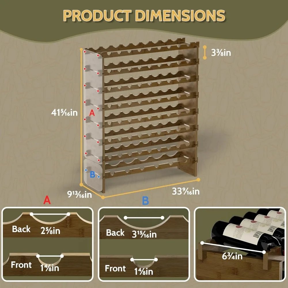 Wine Rack Freestanding Floor,Bamboo 8-Tier 69 Wine Bottle Holder Racks Countertop Cabinet Display,Wooden Wine Shelves