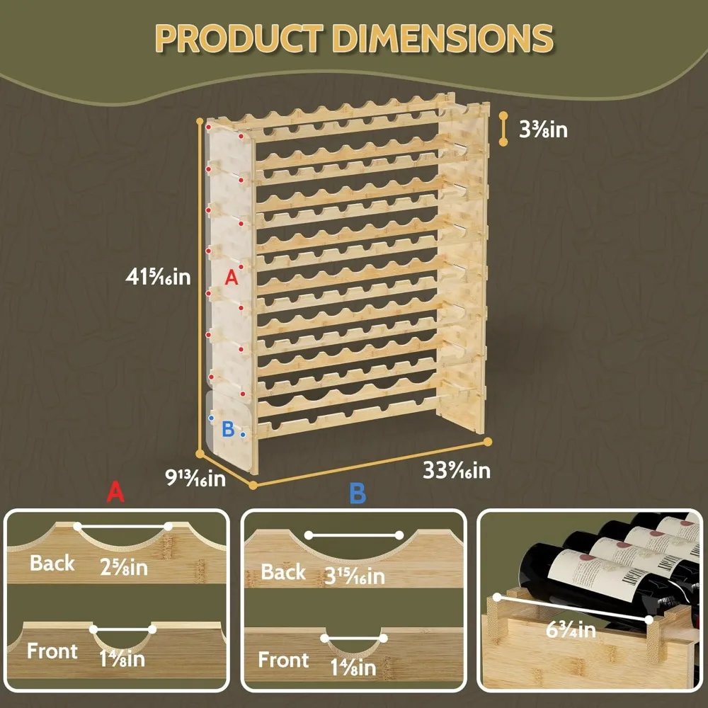 Wine Rack Freestanding Floor,Bamboo 8-Tier 69 Wine Bottle Holder Racks Countertop Cabinet Display,Wooden Wine Shelves