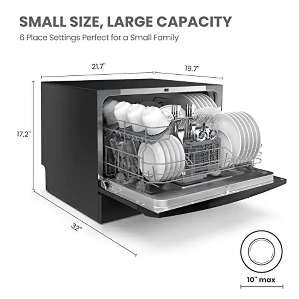 Compact Mini Portable Dishwasher 6 Place Settings Energy Star with 8 Washing Programs Heavy Stain Removal Speed Cleaning Easy