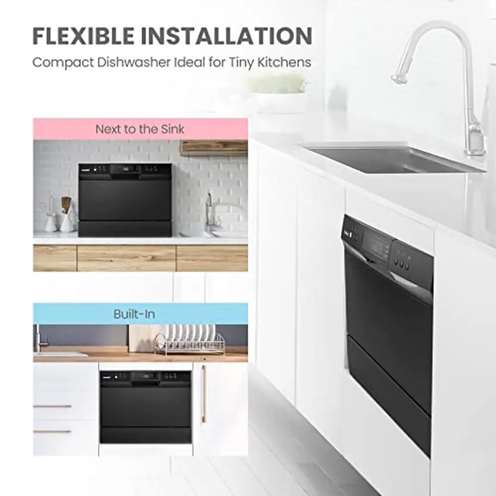 Compact Mini Portable Dishwasher 6 Place Settings Energy Star with 8 Washing Programs Heavy Stain Removal Speed Cleaning Easy