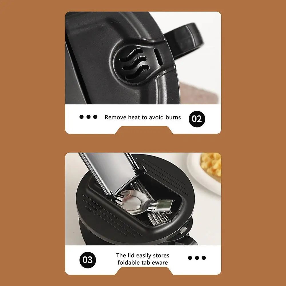 304 stainless steel instant noodle bowl student dormitory Ramen cup lunch box with Lid and folding tableware kitchen accessories