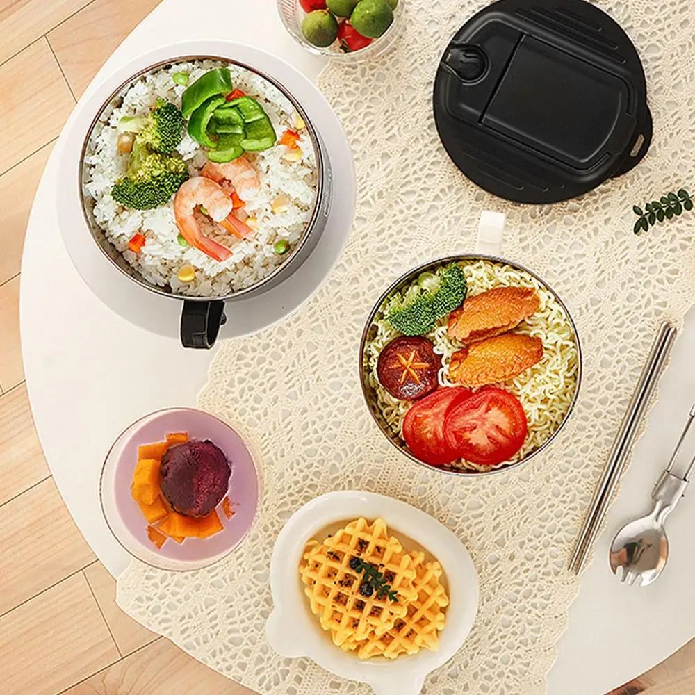 304 stainless steel instant noodle bowl student dormitory Ramen cup lunch box with Lid and folding tableware kitchen accessories