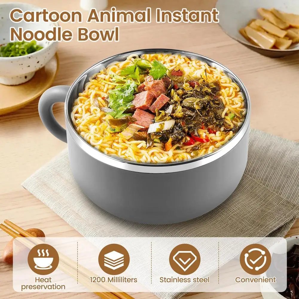 Ramen Bowl 1200ml Food Grade Ramen Bowl Set Portable Lunch Stainless Steel Bowl With Fork Lid For College Dorm Room Home Soup