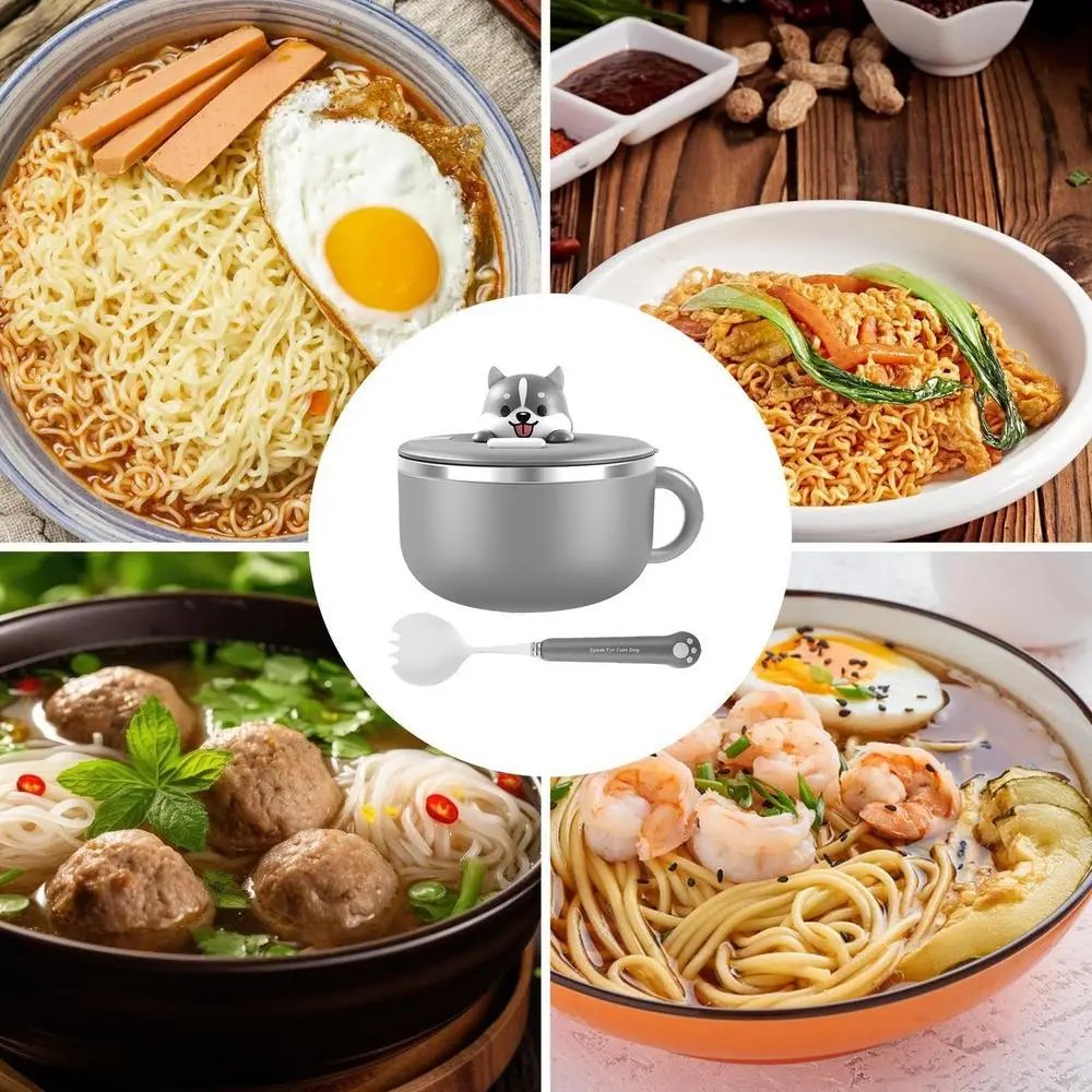 Ramen Bowl 1200ml Food Grade Ramen Bowl Set Portable Lunch Stainless Steel Bowl With Fork Lid For College Dorm Room Home Soup