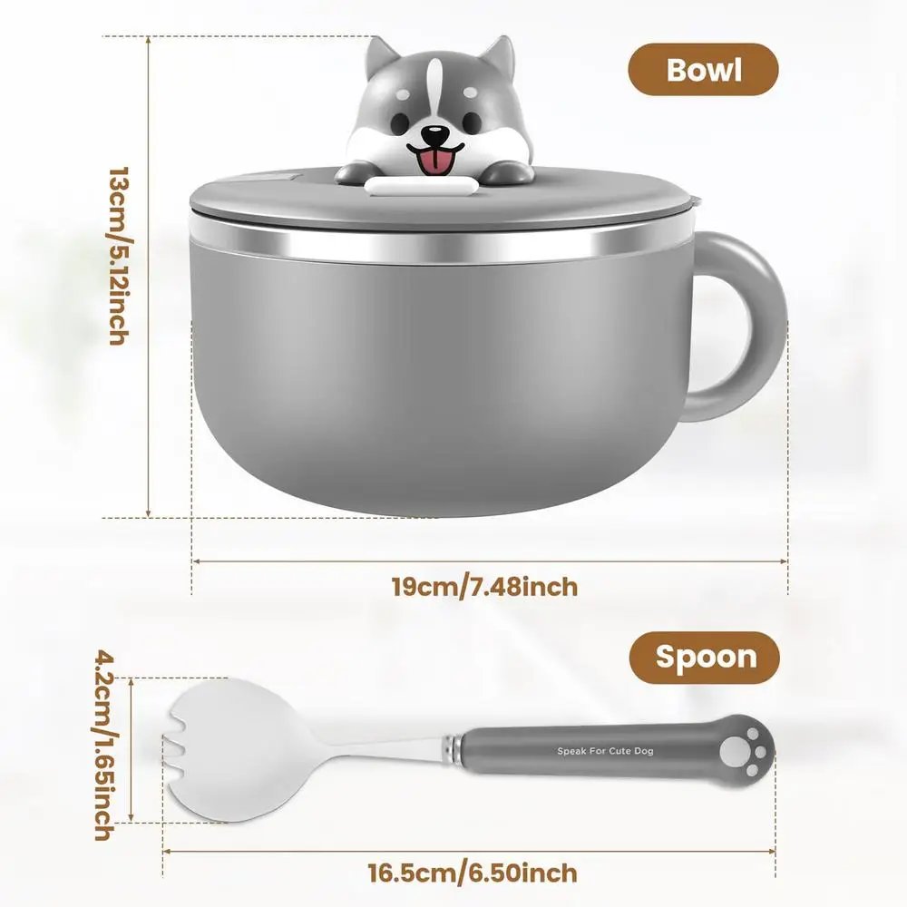 Ramen Bowl 1200ml Food Grade Ramen Bowl Set Portable Lunch Stainless Steel Bowl With Fork Lid For College Dorm Room Home Soup