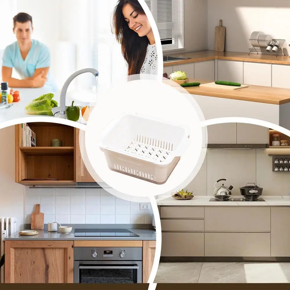 Basket Colander For Kitchen Extendable Kitchen Colander Basket Washing Vegetables Dry Dishes Drainer Basket Double-Layer Kitchen