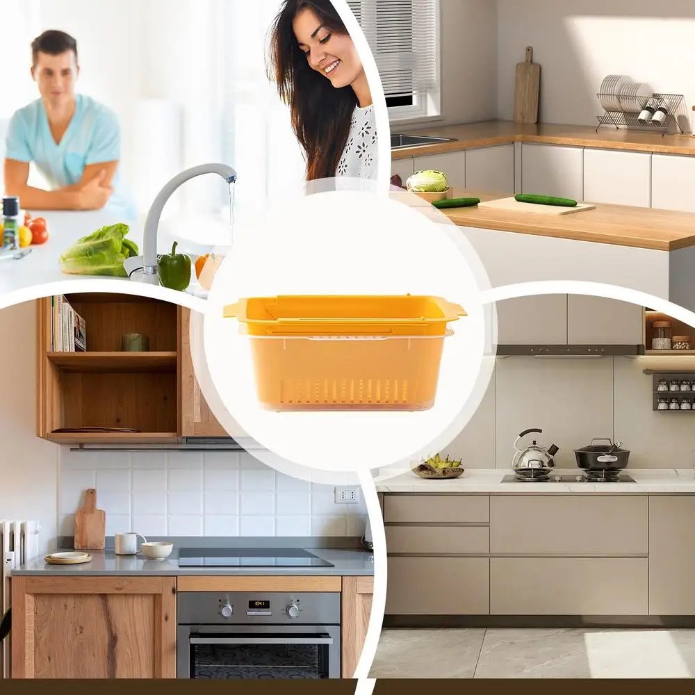 Basket Colander For Kitchen Extendable Kitchen Colander Basket Washing Vegetables Dry Dishes Drainer Basket Double-Layer Kitchen