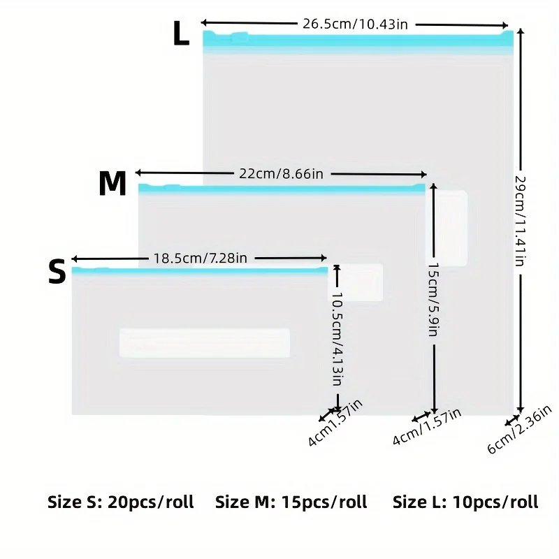 45 Pcs Airtight Food Storage Bags,Zippered Bag Sealed for Fruit, Grain, Vegetable, and Meat  Fresh-Keeping Storage,3 Size