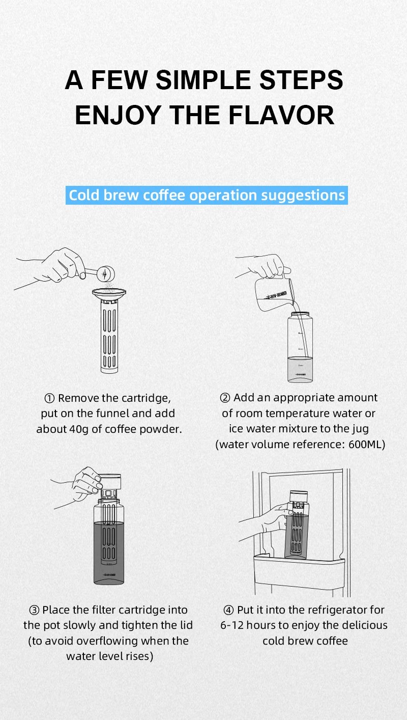 MHW-3BOMBER Cold Brew Coffee Maker Ice 600ml Cold Coffee Brewer Portable Coffee Pot Detachable Filter Element Home Camping Tools