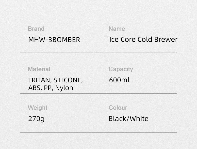 MHW-3BOMBER Cold Brew Coffee Maker Ice 600ml Cold Coffee Brewer Portable Coffee Pot Detachable Filter Element Home Camping Tools