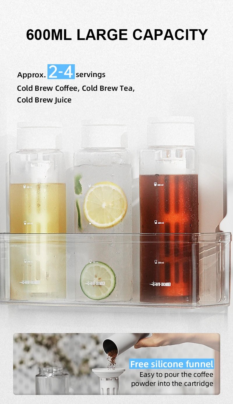MHW-3BOMBER Cold Brew Coffee Maker Ice 600ml Cold Coffee Brewer Portable Coffee Pot Detachable Filter Element Home Camping Tools
