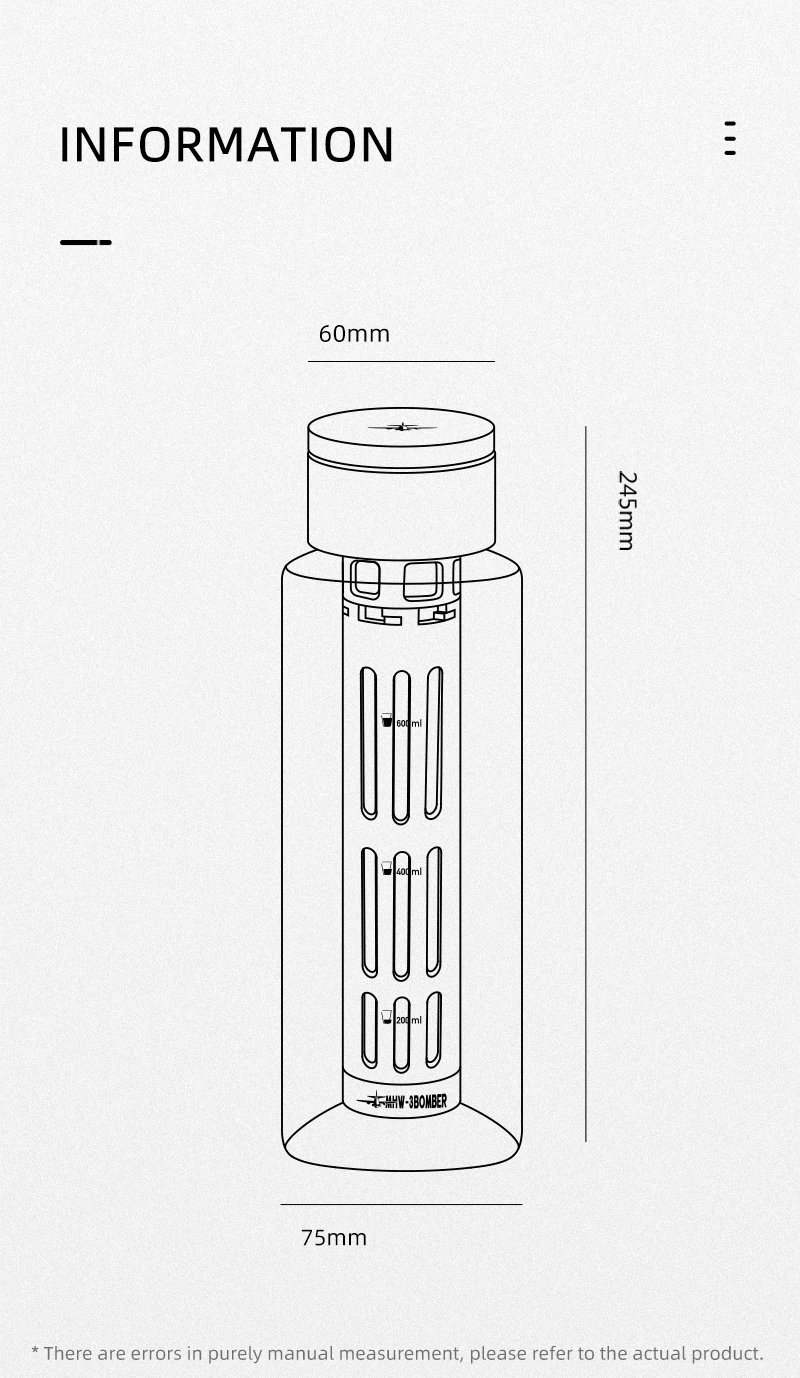 MHW-3BOMBER Cold Brew Coffee Maker Ice 600ml Cold Coffee Brewer Portable Coffee Pot Detachable Filter Element Home Camping Tools