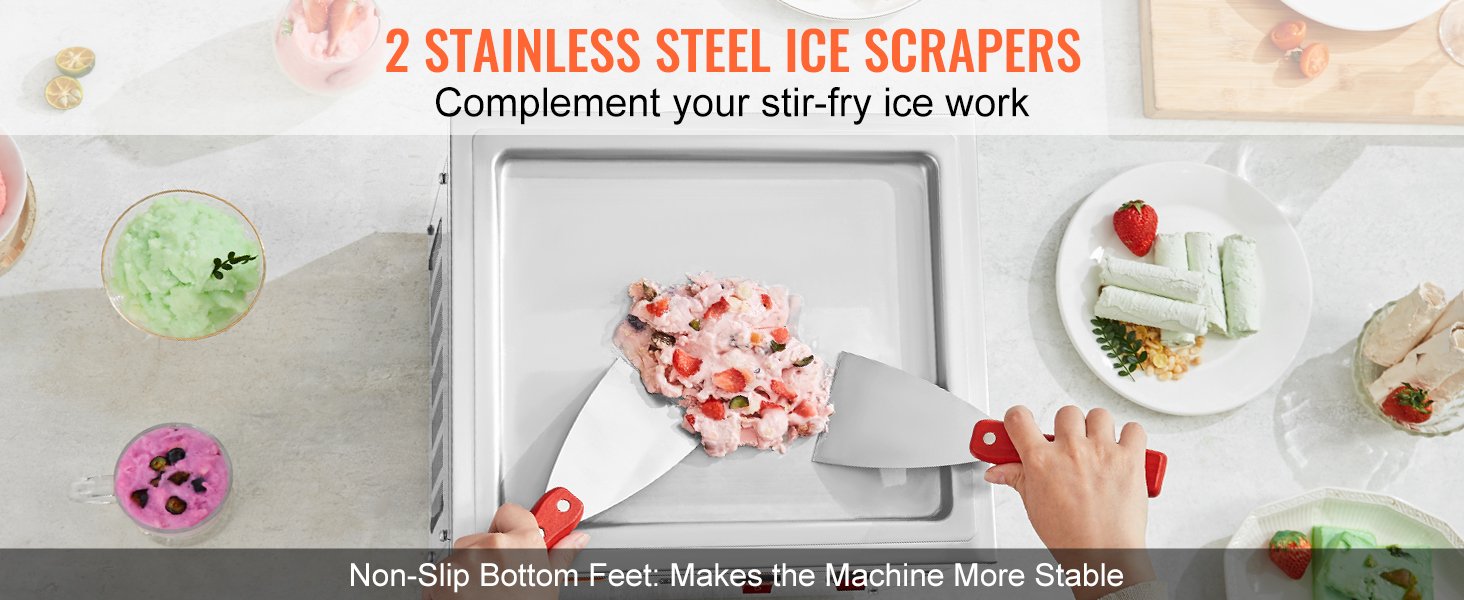 VEVOR Fried Ice Cream Roll Machin Stainless Steel Rolled Ice Cream Maker with Compressor for Making Ice Cream Frozen Yogurt, Ice