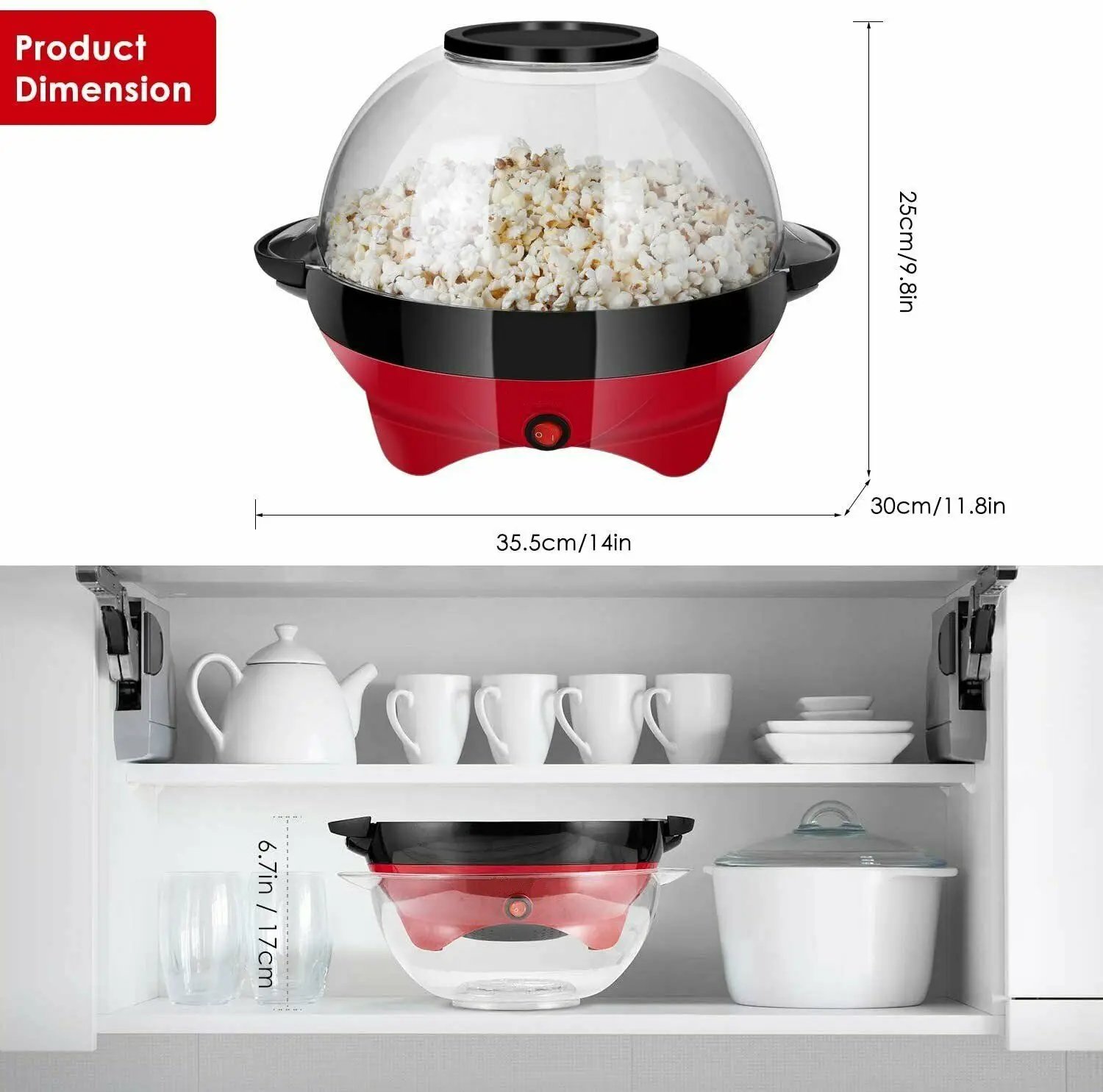 Popcorn Machine, 6QT Popcorn Maker, 800W Electric Stirring Popcorn Popper with Quick-Heat Technology,Removable Non-Stick