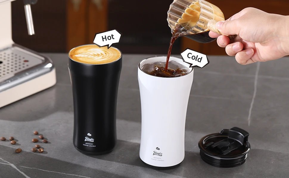 Bincoo 316 Stainless Steel Insulated Coffee Travel Mug 12.8oz,Leak-proof VacuumTravel Coffee Tea Tumbler Keeps Drinks Hot/Cold