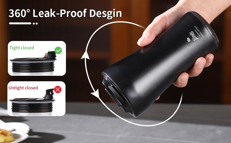 Bincoo 316 Stainless Steel Insulated Coffee Travel Mug 12.8oz,Leak-proof VacuumTravel Coffee Tea Tumbler Keeps Drinks Hot/Cold