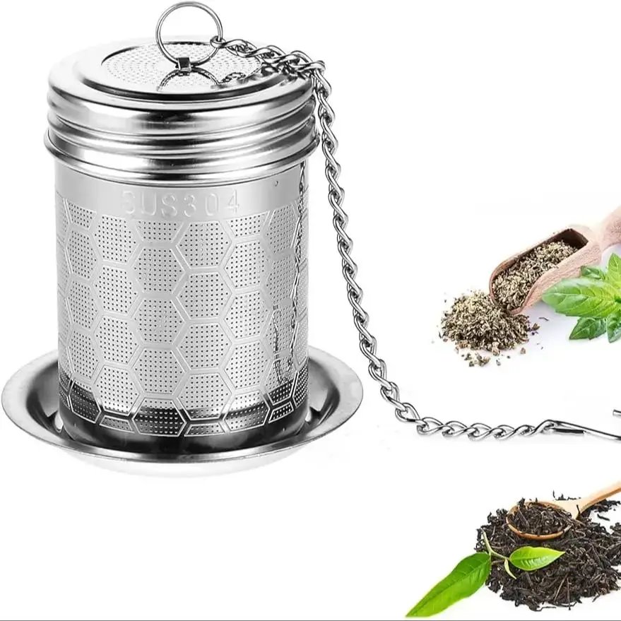 304 Stainless Steel Tea Strainers Set: Extra Fine Mesh Tea Infuser for Loose Leaf Tea - Updated Slim Threaded Lid for Black Tea
