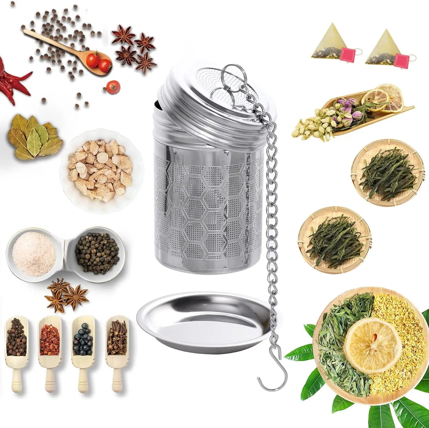 304 Stainless Steel Tea Strainers Set: Extra Fine Mesh Tea Infuser for Loose Leaf Tea - Updated Slim Threaded Lid for Black Tea