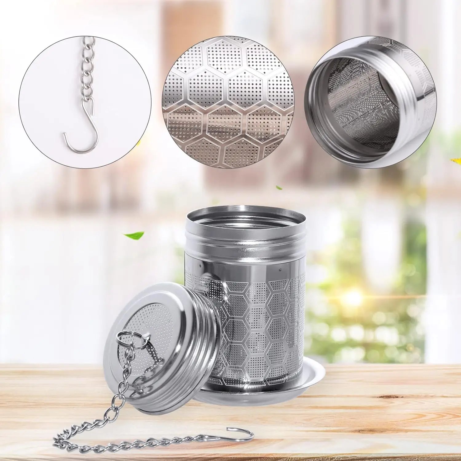 304 Stainless Steel Tea Strainers Set: Extra Fine Mesh Tea Infuser for Loose Leaf Tea - Updated Slim Threaded Lid for Black Tea