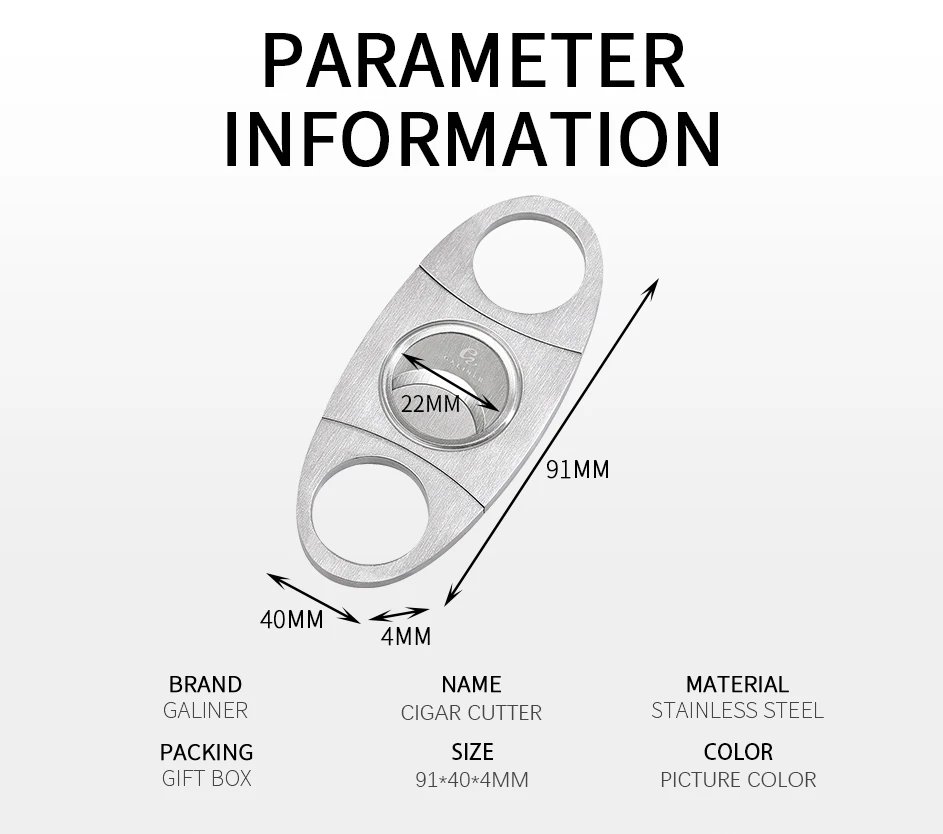 GALINER Tobacco Cutting Guillotine Cigar Cutter Knife Metal Scissors Cigar Accessories Stainless Steel Cut