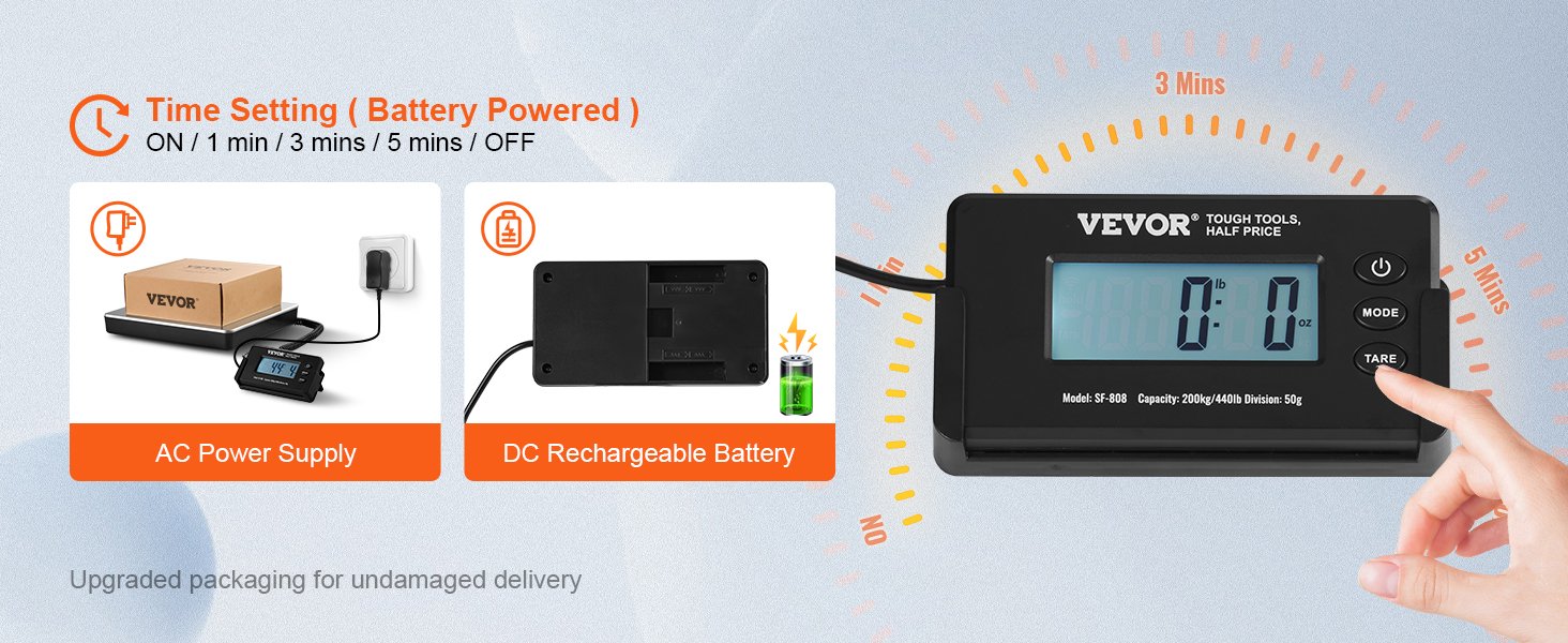 VEVOR 440lbs Digital Shipping Scale with Timer Tare Function HD LCD Screen Portable Package Postal Scale for Home Post Office VEVOR 440lbs Digital Shipping Scale with Timer Tare Function HD LCD Screen Portable Package Postal Scale for Home Post Office