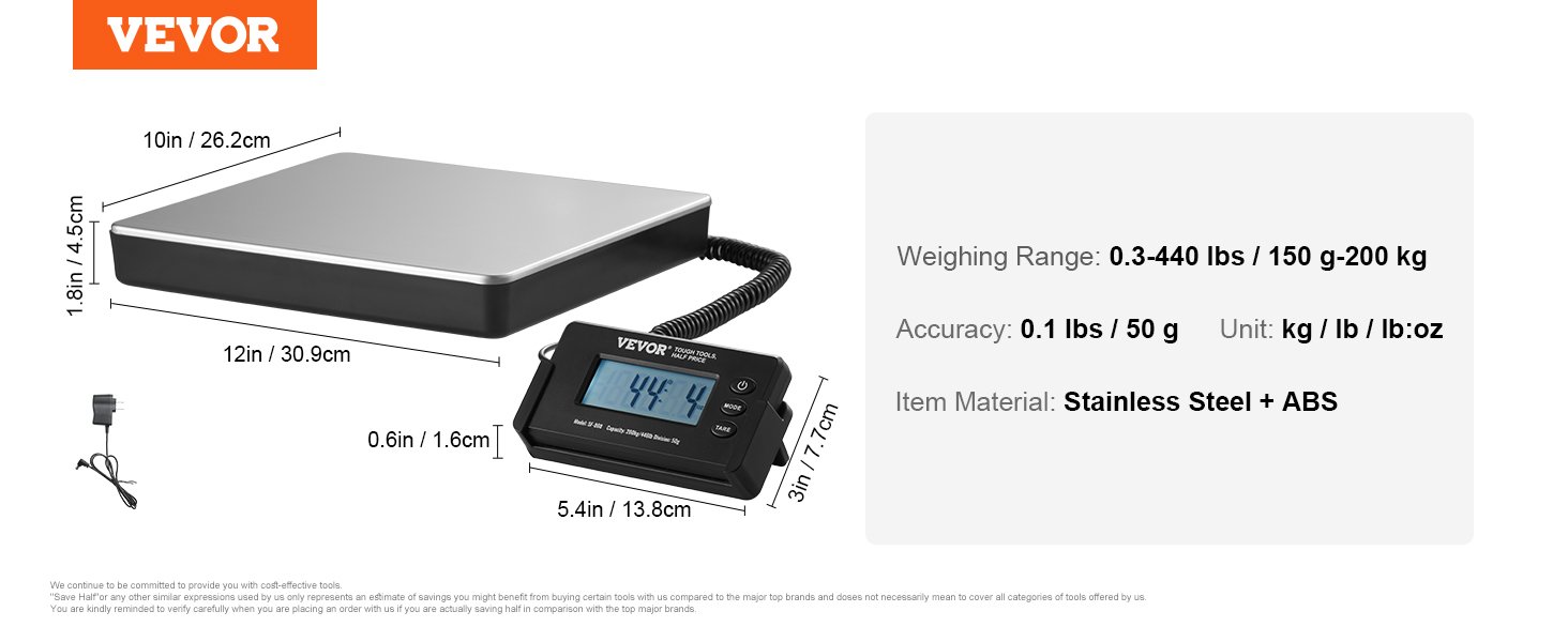 VEVOR 440lbs Digital Shipping Scale with Timer Tare Function HD LCD Screen Portable Package Postal Scale for Home Post Office VEVOR 440lbs Digital Shipping Scale with Timer Tare Function HD LCD Screen Portable Package Postal Scale for Home Post Office