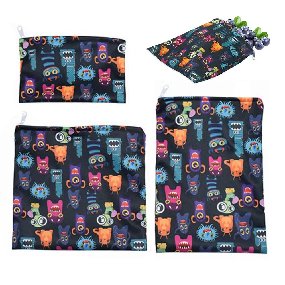 Cloth Snack Bags 3pcs Reusable Bags For Sandwich Dishwasher Safe Zipper Bag For Home School Office Picnic Camping Hiking Durable