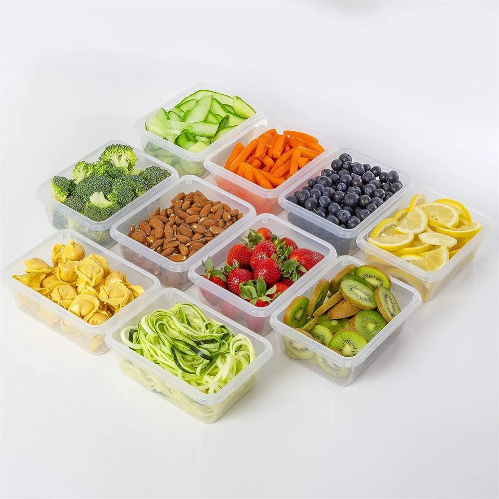 10 Pieces BPA-Free Reusable Square Kitchen Storage Containers Set - 840ml Microwave & Freezer Safe, Dishwasher Friendly Lunch Bo