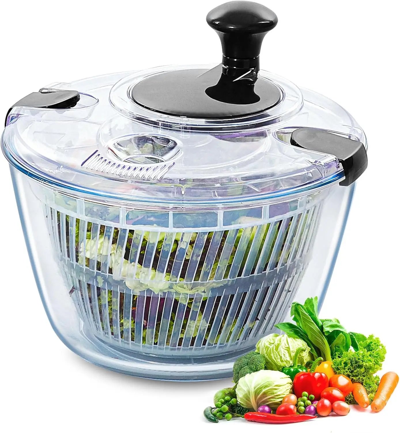 Glass Salad Spinner, 4.75Qt, One-handed Easy Press Large Vegetable Dryer Washer, Lettuce Cleaner and Dryer with High Borosilicat