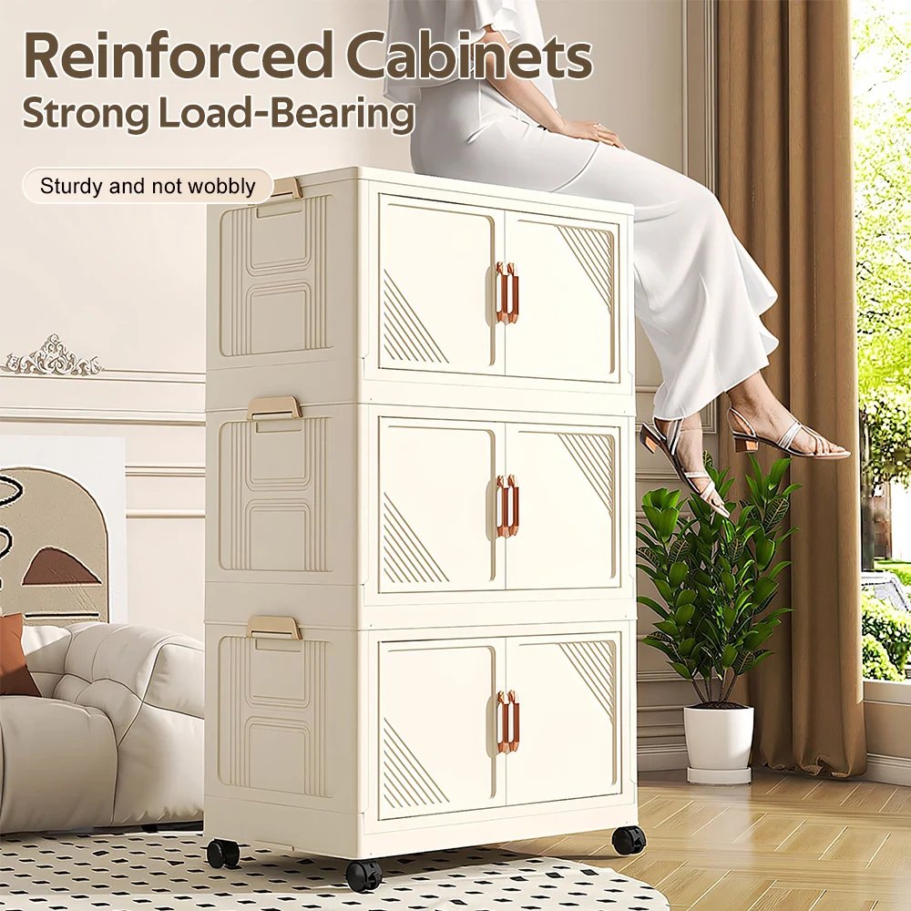 1pc 3/4 Large Capacity Stackable Foldable Storage Bins with Lids - Sturdy Stackable Closet Craft Organizers for Bedroom, Study