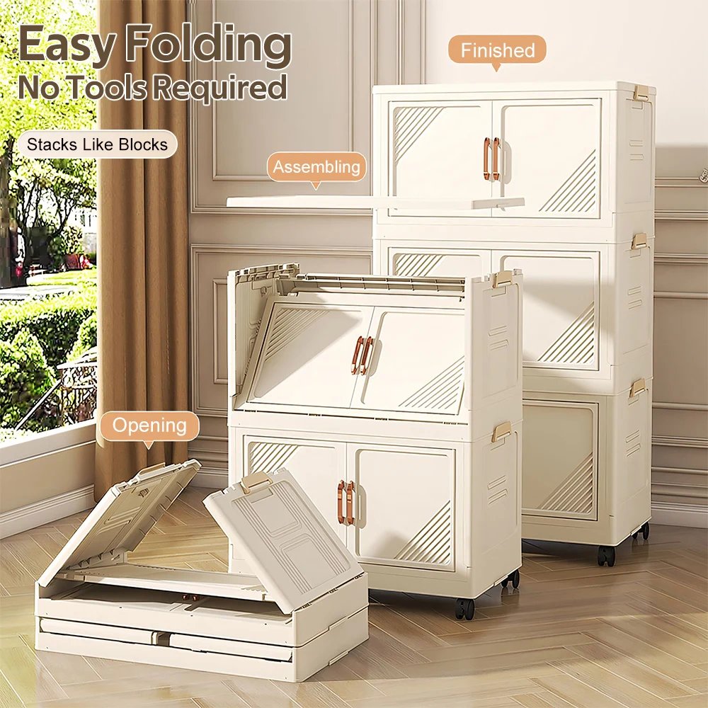 1pc 3/4 Large Capacity Stackable Foldable Storage Bins with Lids - Sturdy Stackable Closet Craft Organizers for Bedroom, Study