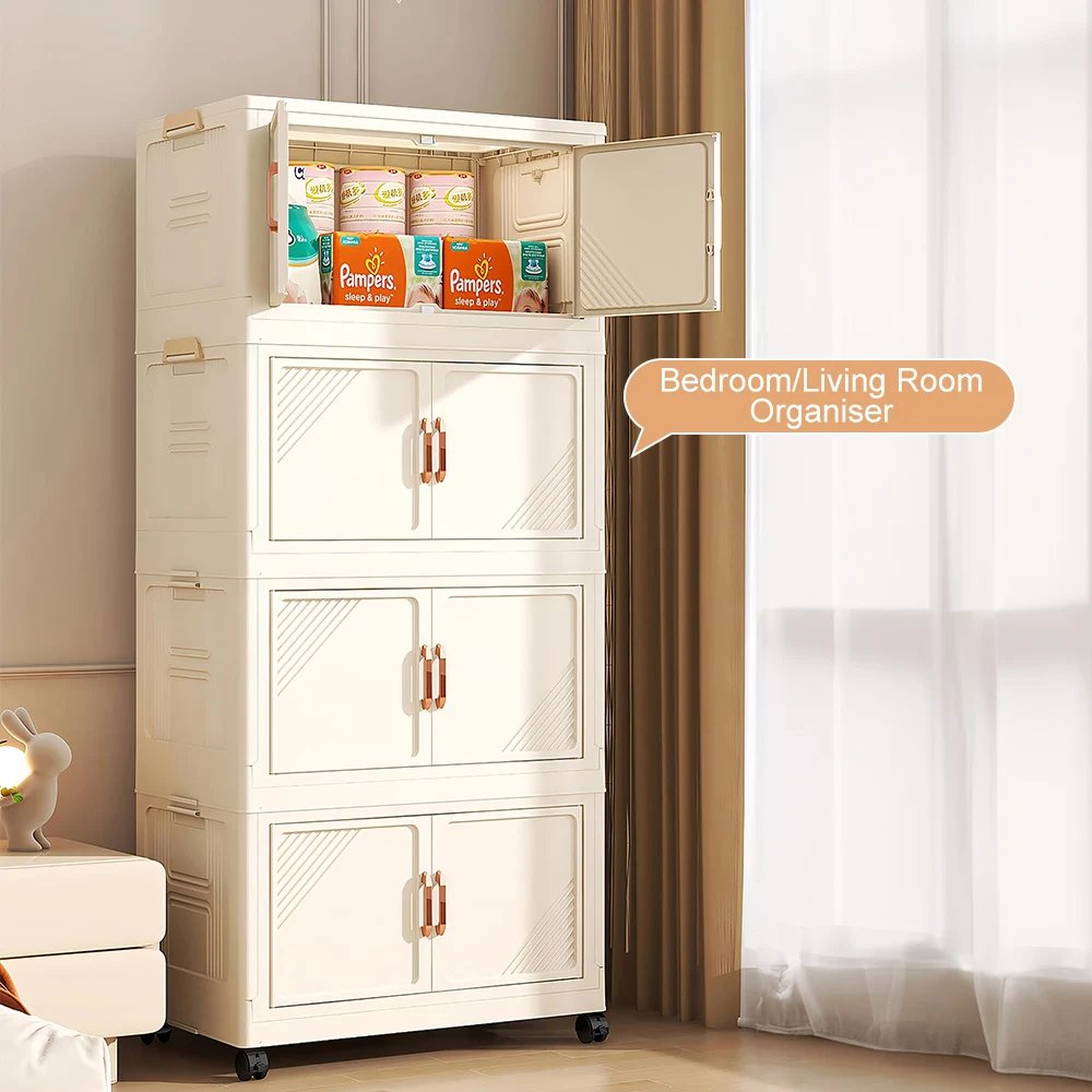 1pc 3/4 Large Capacity Stackable Foldable Storage Bins with Lids - Sturdy Stackable Closet Craft Organizers for Bedroom, Study