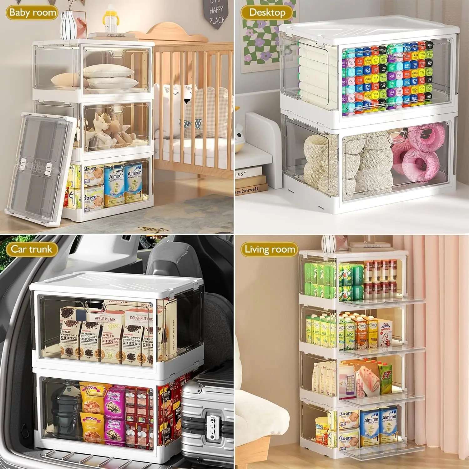 Clear Storage Bin with Lid 3 Pack 【Stackable & Sturdy】Plastic Multifunctional Folding Storage Bins for Bedroom,23 QT Folding Box