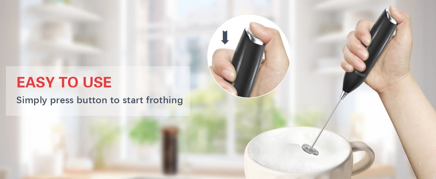 Milk Frother Handheld Electric Foam Maker Frother Wand, Whisk Drink Mixer & Foamer for Coffee Latte Matcha Hot Chocolate