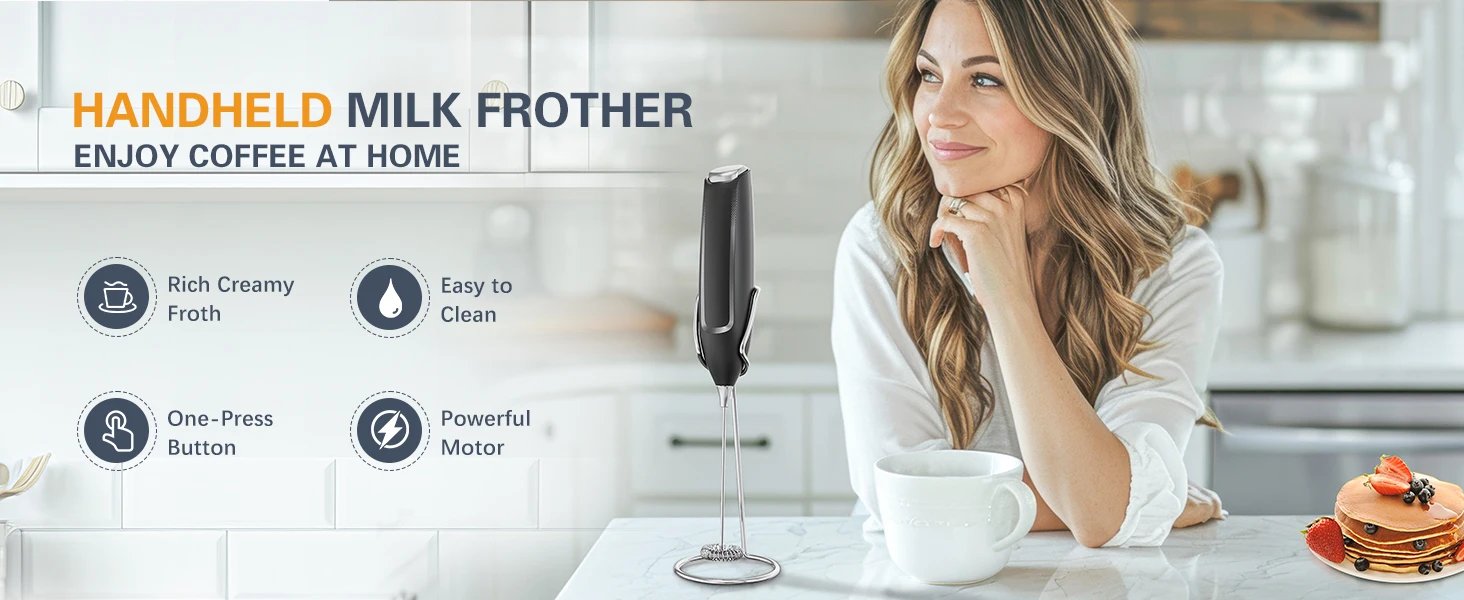 Milk Frother Handheld Electric Foam Maker Frother Wand, Whisk Drink Mixer & Foamer for Coffee Latte Matcha Hot Chocolate